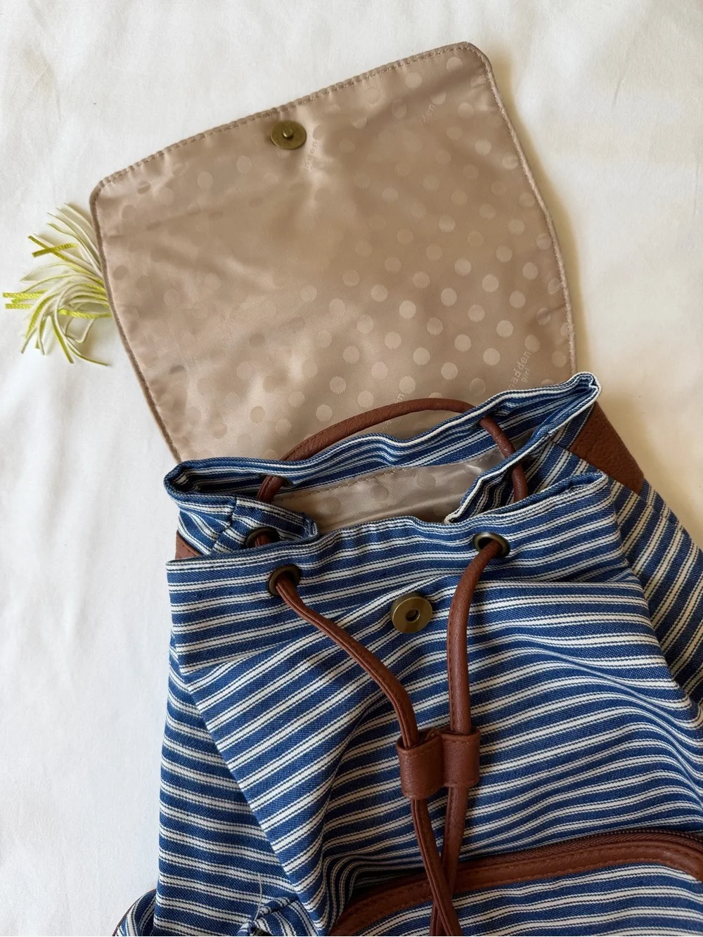 Madden Girl Blue & White Striped Canvas Backpack w/ Faux Leather Trim